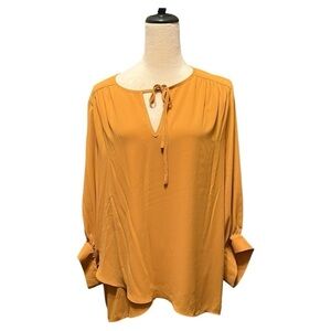Karen Kane mustard yellow chiffon long sleeve blouse size L EUC